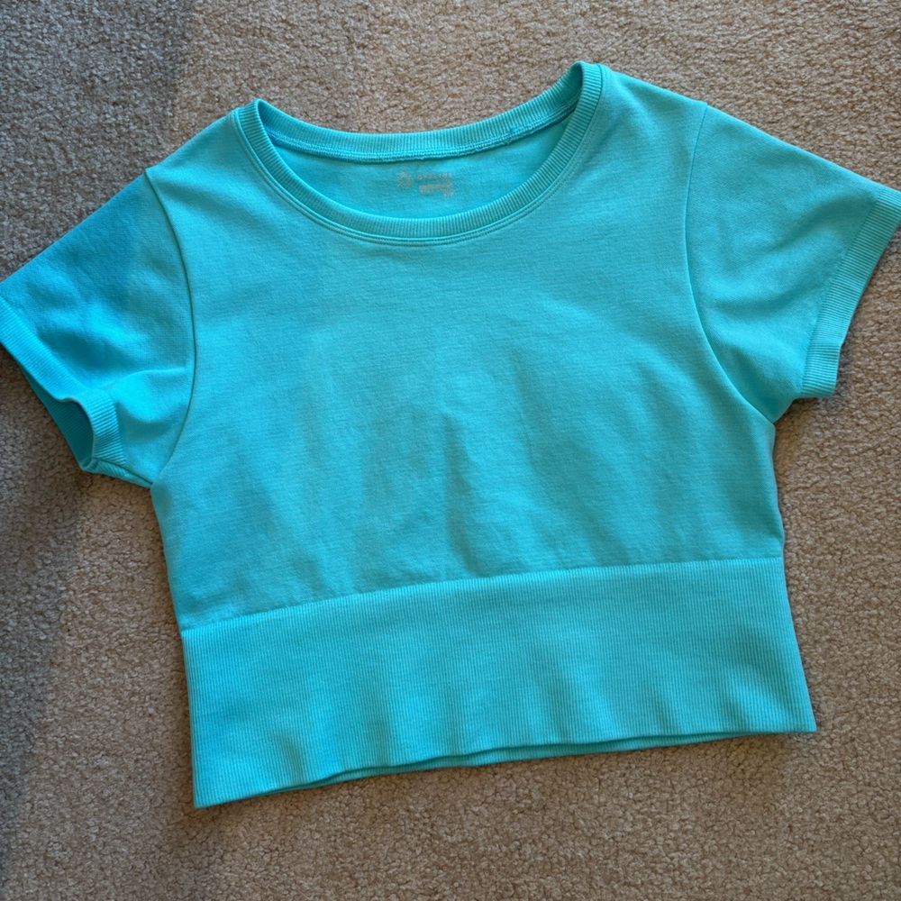 Aerie Crop Top Short-Sleeve Tee Teal Blue